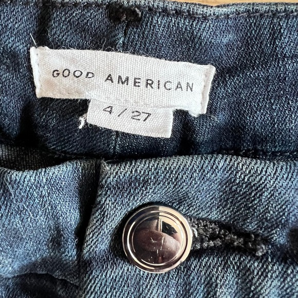 Good American Good Waist Crop Jeans
Raw Edge Hem Skinny Dark Blue Sz 27 - Picture 5 of 10